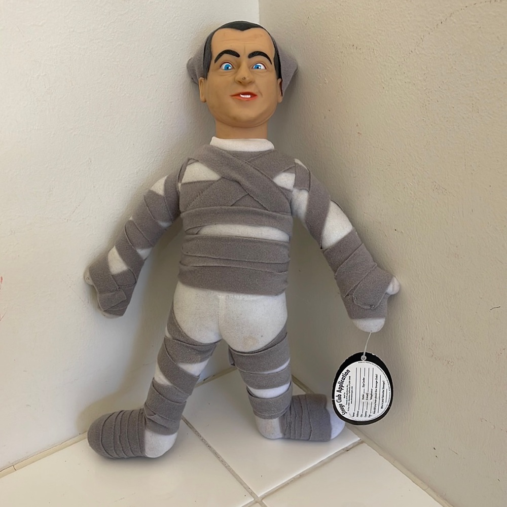 Three Stooges Curly Vinyl Head Mummy Suit Plush Doll 16" Original Tag Rare!